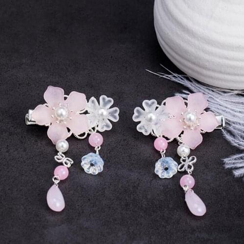 2 pcs Cherry Blossom Vintage Hair Clip Girl Tassel Hair Clips Hairpin HanfuTraditional Headdress Handmade Hair clip
