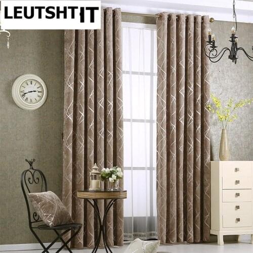 2021 New American Elegant Thick Chenille Sliver Curtains For Living Room Grey Blinds Geometric Window Drapes Kitchen Panel