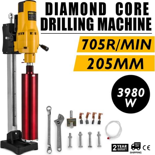 205mm Diamond Core Drill Rotary Drill Rig 3980W + Bracket + Crown