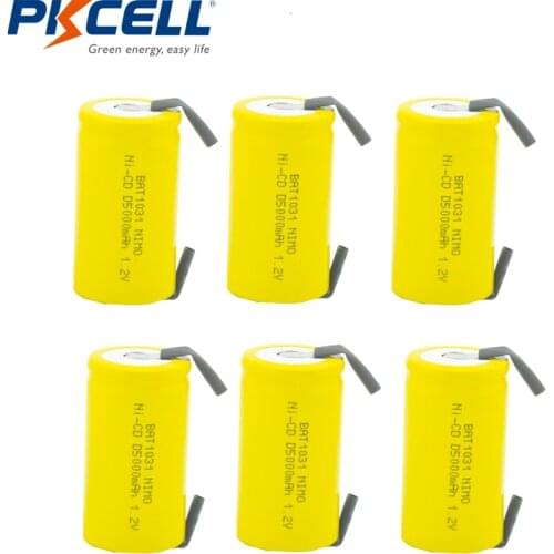6pcs PKCELL 5000mAh 1.2v D size NI-CD Rechargeable Battery Flat Top With tab for electric bike