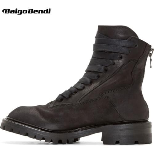 Retro Boots Men Full Grain Leather Fur Keep Warm Snow Boots Man Winter Plush Casual Shoes Boys Lace Up Boots US 6-10
