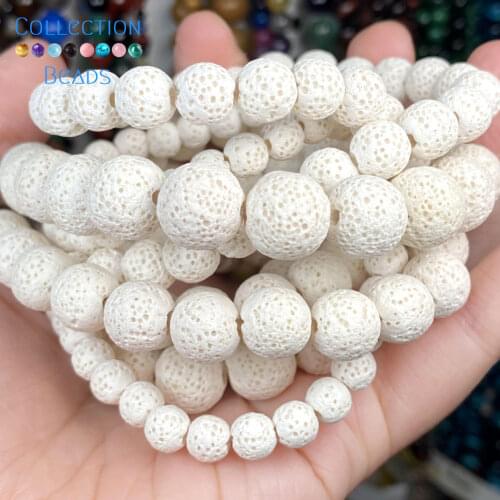 Natural Stone White Volcanic Rock Lava Beads Loose Spacer Round For Jewelry Making 6-12MM DIY Bracelet Accessories Wholesale