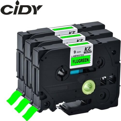 CIDY 3pcs TZe-D21 TZe D21 TZ-D21 TZ D21 Laminated Ribbon Black on Fluorescent Green Cartridge Compatible For Brother