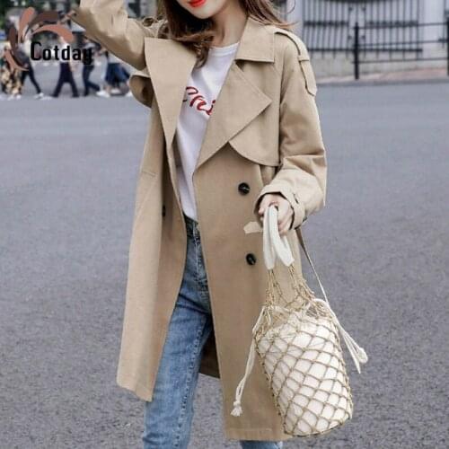 Cotday Loose Belt Plus Size Khaki Double Breasted Femme Slim Thin England Style 2020 Best Women Spring Casual Windbreaker Coat