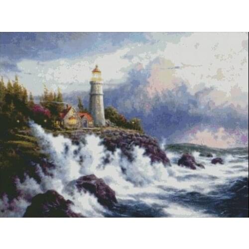 Seaside lighthouse painting Scenery Cross Stitch Kits Needlework 14CT Unprinted Embroidered Top Quality DIY Handmade Decoration