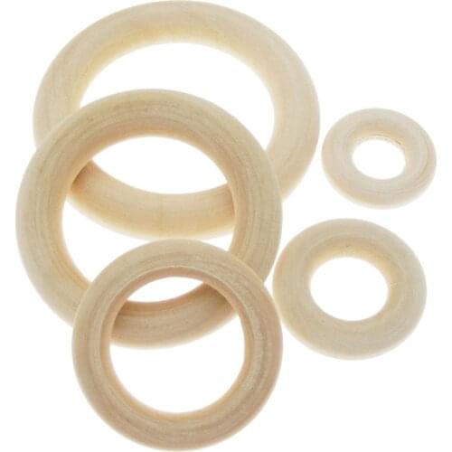 Julie Wang 10PCS 20-50mm Natural Wood Circle Charms Unfinished Wooden Rings Pendant Connector Jewelry Making Accessory Decor