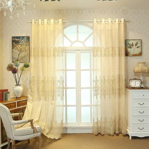 European Luxury elegance Embroidery lace Floral Tulle curtain for living room/ Kitchen French Window Home Decor Drapes