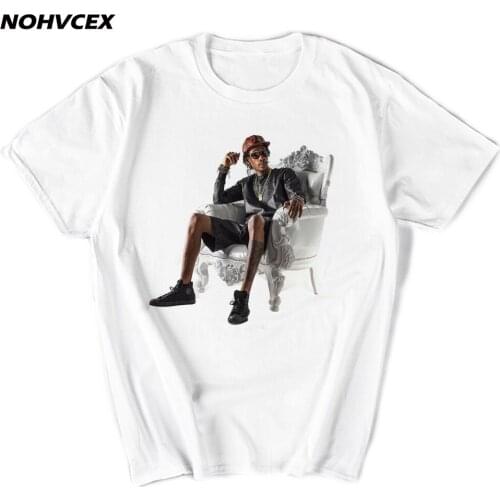 Design of Latest Style Music Theme American Singer Wiz Khalifa Inkjet Printing Mens Short Sleeve T-Shirt