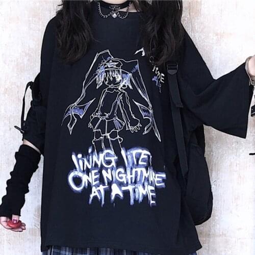 Women Girl T Shirt Pastel Goth T-shirt Anime Graphic Tshirt Streetwear Tee Tops Grunge Alt Clothes Emo Clothing Gothic Black