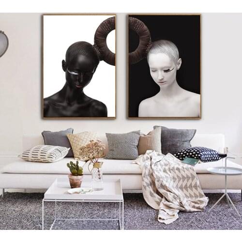 HAOCHU Modern Black And White Figure Painting Sleepy Women Canvas Painting Unique Art Wall Picture Home Bedroom Decor