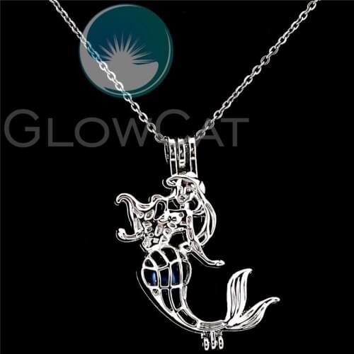 K1166 Jump Mermaid Girl Beads Cage Perfume Essential Oil Diffuser Pearl Cage Locket Necklace