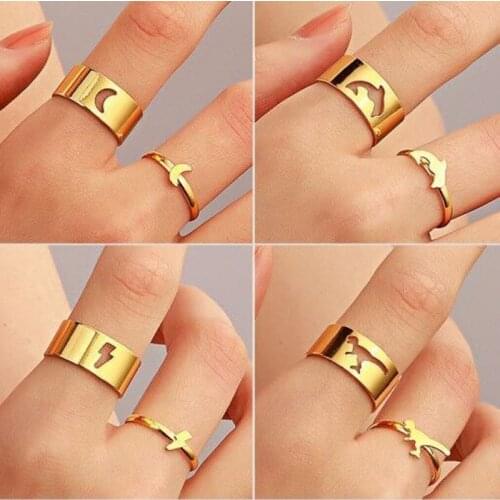 Retro Couple Ring Ins With The Same Personality Hollow Plane Love Ring Opening Adjustable Jewelry Female Jewelry Gift