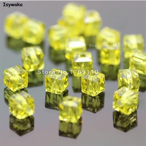 Isywaka 100pcs Cube 4mm Yellow Color Square Austria Crystal Beads Glass Beads Loose Spacer Bead for DIY Jewelry Making