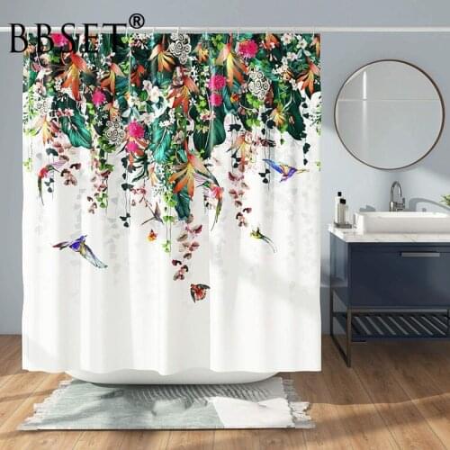 Summer Floral Shower Curtain Colorful Flower Vines and Birds Pattern Waterproof Multi-size Douchegordijn Bathroom Decor