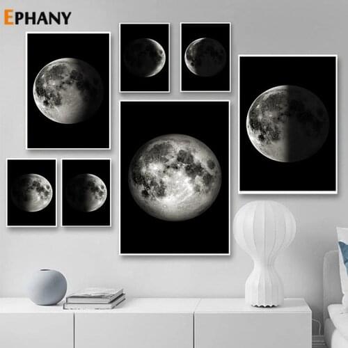 Minimalist Moon Phase Canvas Poster Nordic Black and White Painting Print Pictures for Living Room Modern Wall Art Home Decor