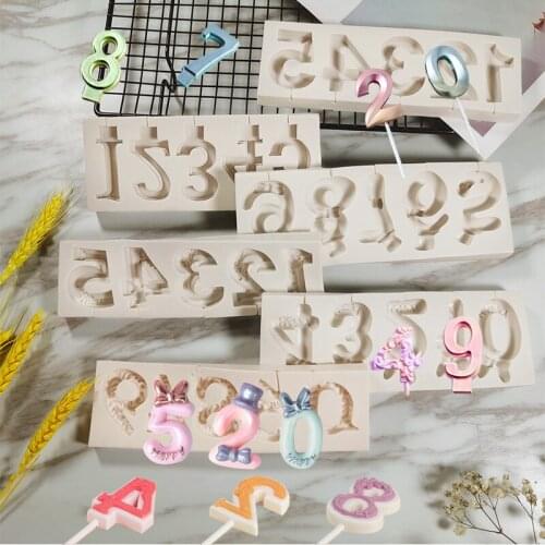 Cartoon Number 0-9 Silicone Cake Molds Birthday Party Fondant Cake Decorating Tools Chocolate Lollipop Candy Candle Moulds