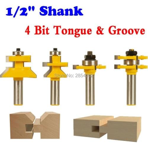 4 Bit Tongue & Groove and V-notch Router Bit Set - 1/2" Shank Line knife Woodworking cutter Tenon Cutter for Woodworking Tools