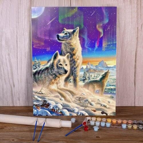 Animal Wolf Coloring By Numbers Painting Kit Acrylic Paints 40*50 Boards By Numbers Wall Paintings For Wholesale