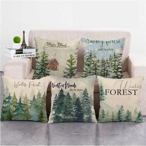 45cm*45cm Merry Christmas Cute Animals Winter Forest Linen/Cotton Throw Pillow Covers Couch Cushion Cover Home Decor Pillowcase