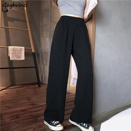 Casual Pants Women High Waist Elastic Full-length Plus Size S-3XL Straight Trouser Loose Korean Style Simple Solid Slim Fashion