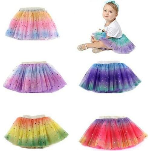 Baby Girls Rainbow Tutu Skirt 3 Layer Tulle Princess Ballet Dance Sequin Skirt 2-8Y