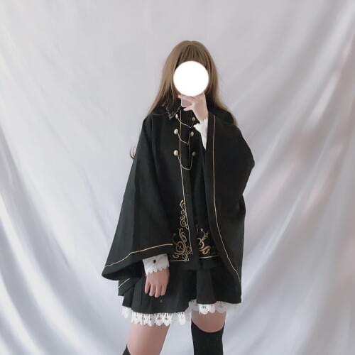 Retro victorian loli Japanese Harajuku kawaii girl autumn winter dark lolita cloak polo collar batwing sleeve gothic lolita coat
