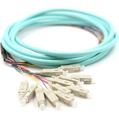 SC 12 cores OM3 Simplex mode fanout fiber pigtail SC Connector multimode 1.5M Bundle fiber optic Pigtails Free shipping