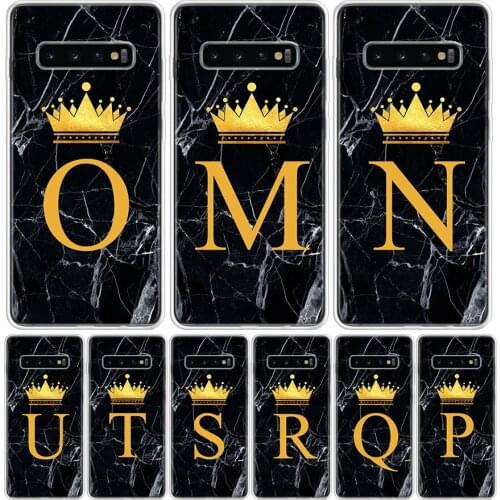 26 Letter Crown Custom M Silicon Phone Case For Samsung Galaxy S10 S20 FE Ultra Note 10 9 8 S9 S8 Plus Pro + Lite S7 J4 J6 Coque