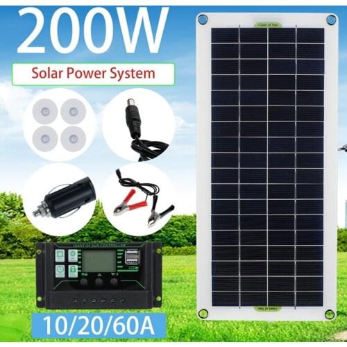 220V 30W Solar Power System Solar Panel Battery Charger 220W Inverter USB Kit Complete Home Grid Camping Power Phone PAD