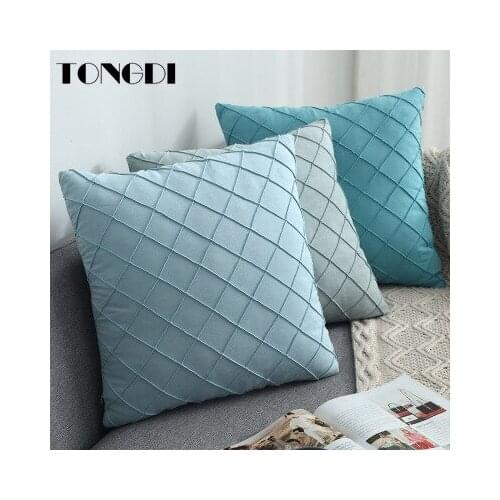 TONGDI Modern Velvet Plush Sofa Pillow With Inner 30x50 45x45cm Plaid Elegant Soft Throw Decor For Home Living Cover Bed Room
