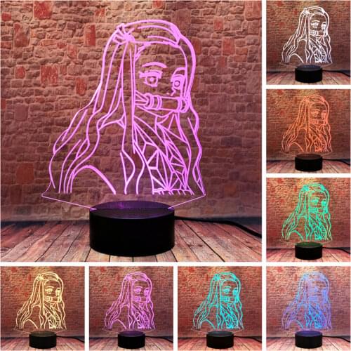 Demon Slayer 3D Illusion LED Desk Nightlight Colorful Changing Lamp Kamado Nezuko Anime action & toy figures girls