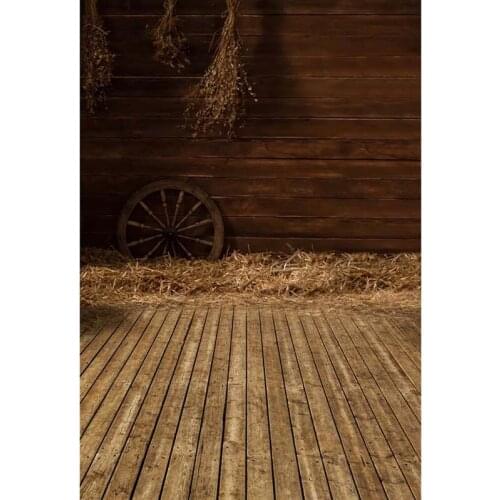 TR Wood Wall Wooden Floor Hay Wheel Photo Backdrop for Baby Digital Printed Photo Background for Kid Studio Photography Backdrop