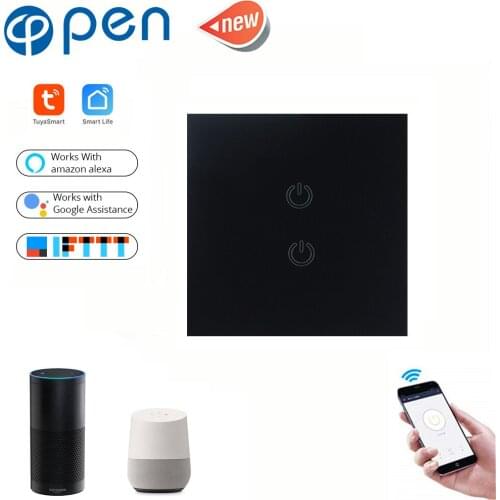 Tuya 2 Gang Wifi touch wall Switch light switch Global control compatible with Amazon Alexa,Google home for Smart home