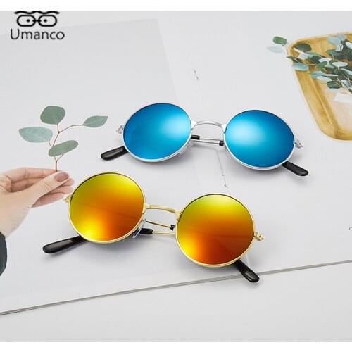 Umanco 2021 Hot Vintage Round Kids Sunglasses For Children Metal Frame AC Lens Designer Trendy Brand Beach Travel Shades Gifts