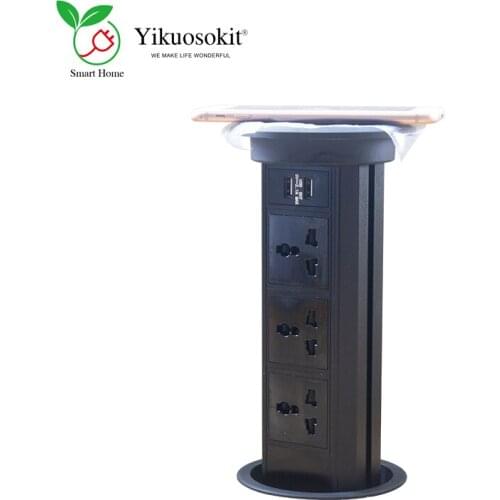 Universal Socket USB Plug Ports Wireless Fast Charger Black Tabletop Hidden Power Sockets Electrical Pop Up Desktop Outlets CE