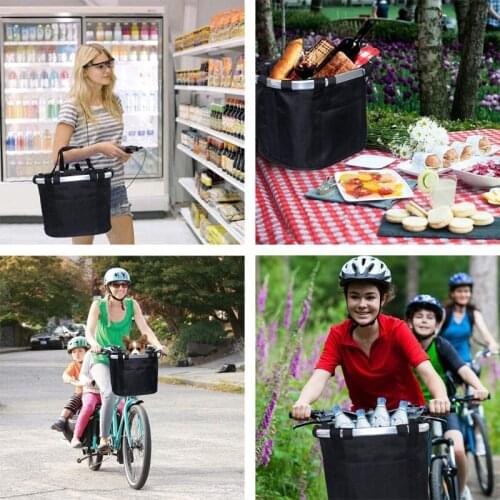 E56D Bike Basket, Folding Small Pet Cat Dog Carrier Front Removable Bicycle Handlebar Basket Fast Release Simple Install