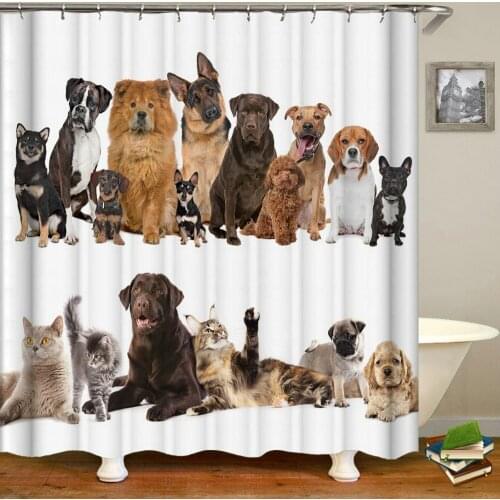 Funny Animal Cat Dog Shower Curtain Cute Pet Family Child Room Decor Waterproof Bathroom Curtains With Hooks Gifts For Boy Girl