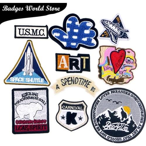 High-end Spacecraft Heart-shaped Sun Chenille Icon Embroidery Applique Patches For Clothing DIY Iron on Badges on the Backpack