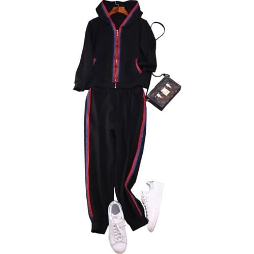 Women Brand new high quality sweat suit casual hooded sweatshirt + casual pants 2pieces set comfortable leisure suit A801