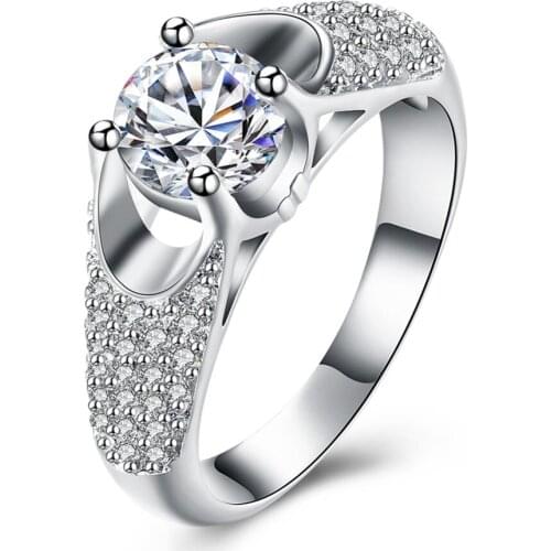 Bijouterie Wholesale Silver Color Rings For Women Ladies Silver Fashion Jewelry Zircon Stone Crystal Finger Ring KN-R177