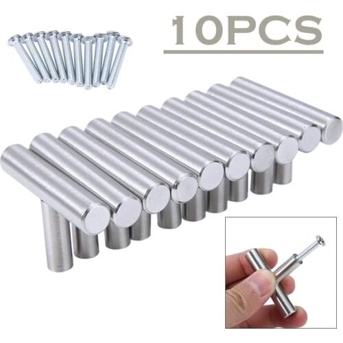 10Pcs Gold/Silver Cabinet Handles Cupboard Knob Drawer T-Bar Brushed Steel Home Kitchen Pulls Furniture Handle Hardware