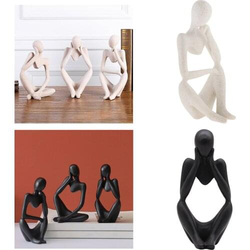 2pcs Thinker Sculpture Thinking Man Figurine Home Shelf Statues Ornaments