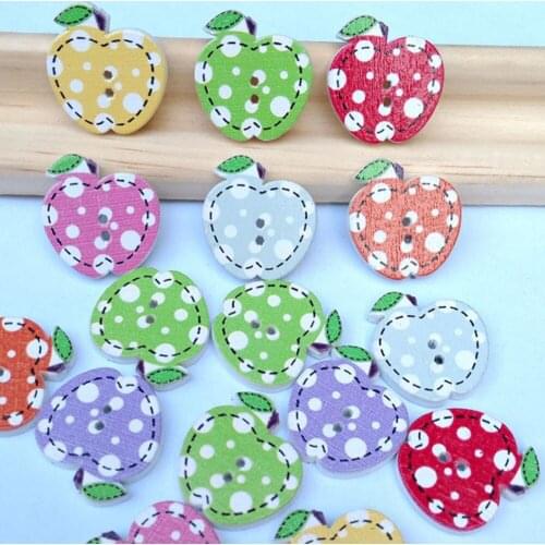 50PCS Mixed Apples Pattern Wooden Buttons For Clothes Crafts Sewing Decorative Needlework Scrapbooking DIY Accessories