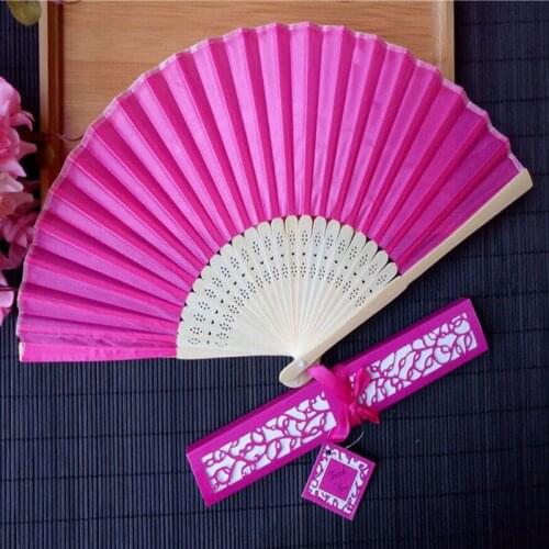 50pcs/lot Personalized Luxurious Silk Fold hand Fan in Elegant Laser Cut Gift Box +Party Favors/wedding Gifts