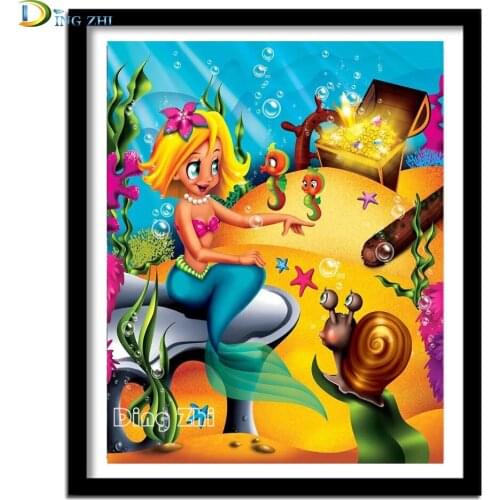 5D DIY Round Square Diamond Painting Cartoon Mermaid, Snail Mosaic Kit Rhinestone Childrens room Lovely Decoration Art Craft