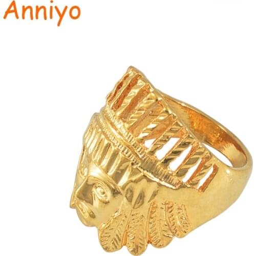 Anniyo Portrait of Indians Ring for Women Men Gold Color African Jewelry Punk Cool Ring #001611