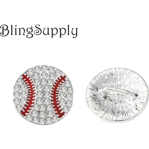 Free shipping 20mm baseball rhinestone button with shank 50PCS/lot(BTN-5437)