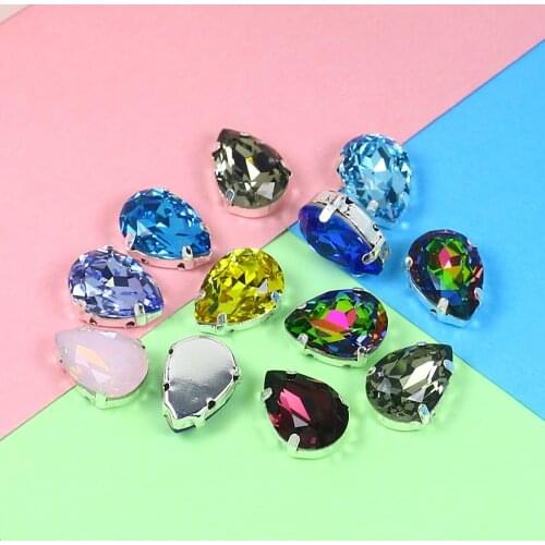 Glittery mix Colorful Tear Drop Glass Rhinestones with claw flactback Glass Crystal sewing Rhinestones Glue on for clothes dress