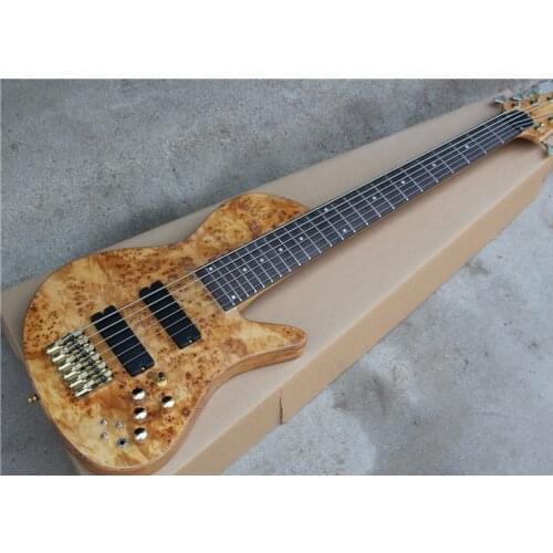 Free shipping Order booking 6 strings bass ,ASH wood burl maple veneer body,neck through body,19mmstrings distance widened