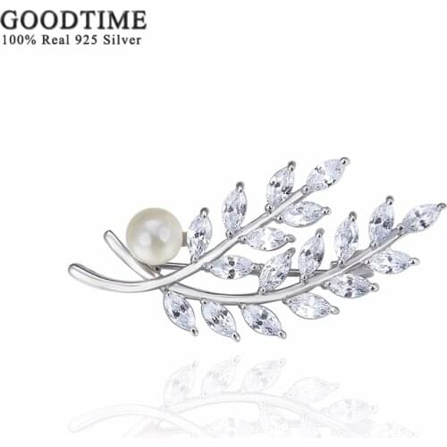 Fashion Brooch Sterling Silver Brooch With Zircon Women Leaf Brooch Accessories Rhinestone Beads Brooch Jewelry For Party Dress